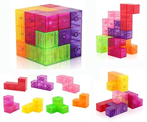 Toys and Games for Autistic Children: D-FantiX Magnetic Toys Magnetic Building Blocks 3D Puzzle Cube Stress Relief Fidget Toys Brain Teaser 7 Shapes Magnetic Blocks Bricks Intelligence Developing Toys Games for Kids Adults