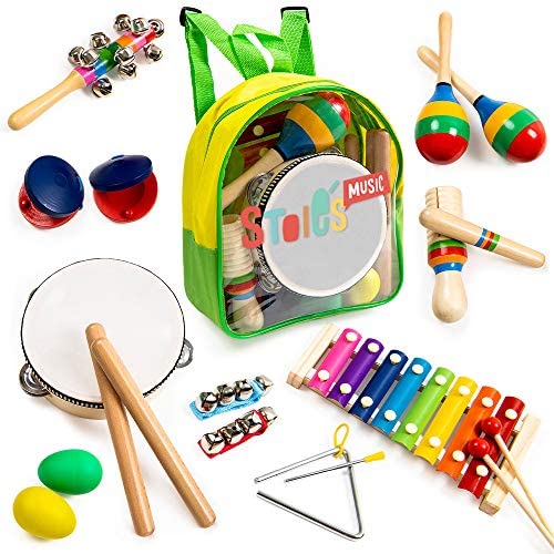 Toys for Toddlers: Stoie’s 18 pcs Musical Instruments Set for Toddler and Preschool Kids Music Toy – Wooden Percussion Toys for Boys and Girls Includes Xylophone – Promotes Early Development and Educational Learning.