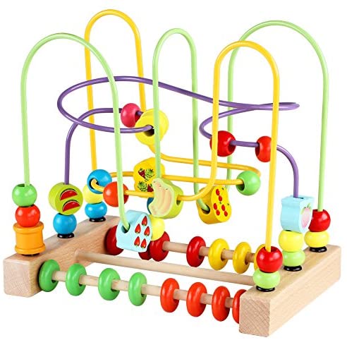 Toys for Toddlers: Bead Maze Toy for Toddlers Wooden Colorful Roller Coaster Educational Circle Toys for Kids Sliding Beads On Twists Wire Training Child Attention Count and Grasping Ability (QZM-0135-Toys)…