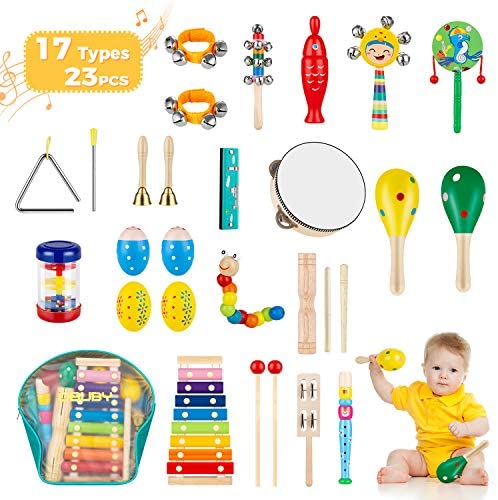 Toys for Toddlers: Obuby Kids Musical Instruments Sets 17 Types 23 pcs Percussion Instruments for Toddler Preschool Educational Wooden Toys with Storage Bag for Kids Baby Babies Children Boys and Girls