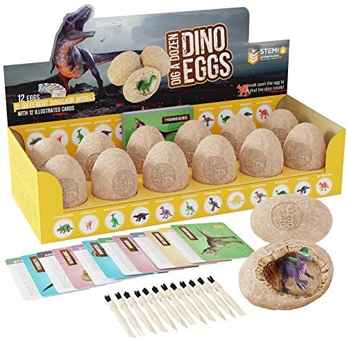 Toys and Games for Autistic Children: Dig a Dozen Dino Eggs Dig Kit – Easter Egg Toys for Kids – Break Open 12 Unique Large Surprise Dinosaur Filled Eggs & Discover 12 Cute Dinosaurs. Archaeology Science STEM Crafts Gifts for Boys & Girls