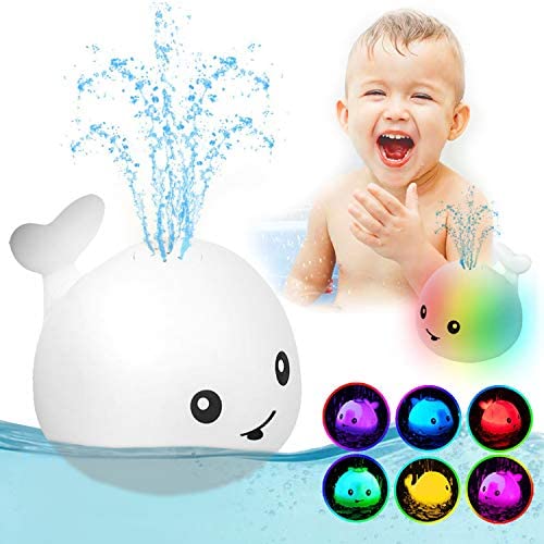 Toys for Toddlers: ZHENDUO Baby Bath Toys, Whale Induction Squirt Toy LED Light Up Bath Toys, Bathtub Shower Toys for Baby Toddlers Pool Fountain Toy, Automatic Induction Sprinkler Bath Toy (White)