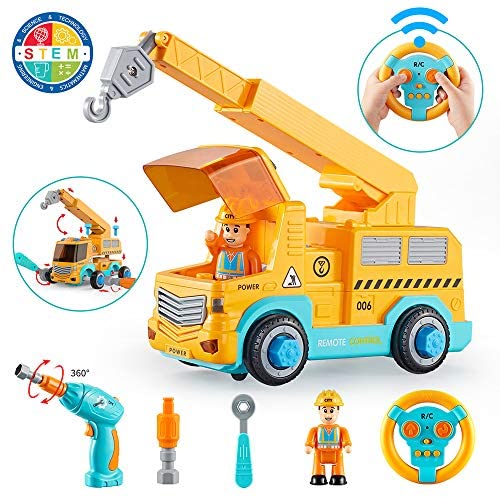 Toys for Toddlers: KidPal Take Apart Car STEM Toy Building Set for 3 4 5 Year Old Boy & Girl with Electric Toy Drill and Remote Control Construction Vehicle Kids Toy Crane Car, Build Your Own Car Toddler Toys Age 3 4 5