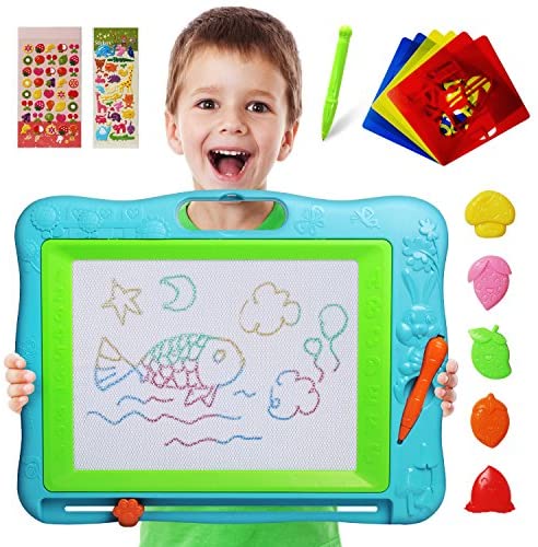 Toys and Games for Autistic Children: Gamenote Extra Large Magnetic Drawing Board 18×13 with Stamps & Stencils & Replacement Pen – Education Doodle Toys for Kids, Colorful Erasable Magnet Writing Sketching Pad for Toddlers Learning