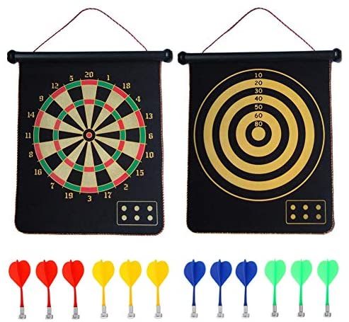 Toys and Games for Autistic Children: CX L SUM Magnetic Dart Board, Indoor Outdoor Dart Games for Kids with 12pcs Magnetic Darts, Safety Toy Games, Rollup Double Sided Board Game Set for Gifts