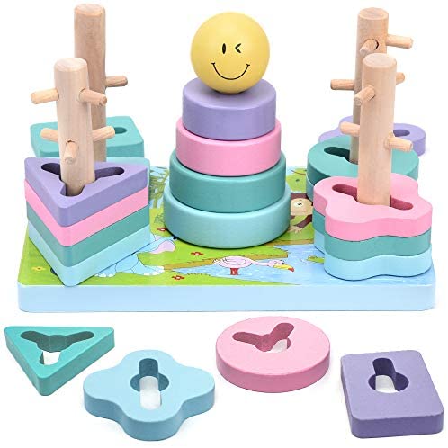 Toys for Toddlers: Think Wing Wooden Montessori Toys for Toddlers w/ Shape Color Recognition Sorting & Stacking Wood Block Puzzles – Preschool Learning Educational Toys for Boys Girls