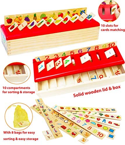 Toys and Games for Autistic Children: TOWO Wooden Sorting Toys for Baby -Sorting Box for Category Objects Picture Matching Game Puzzle 1 Year Old Baby- Montessori Materials Educational Early Learning Toy- First Birthday Gift Boy Girl