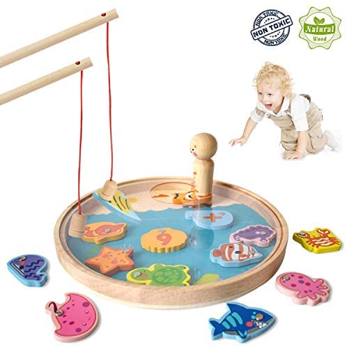 Toys and Games for Pre-Schoolers: Akamino Magnetic Wooden Fishing Game Toy for Toddlers with Number Ocean Sea Animals for Catching Counting – Montessori Educational Learning Toys for 3 4 5 Year Old Boys Girls Kids