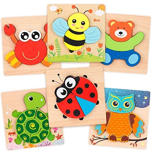 Toys and Games for Pre-Schoolers: Coogam Wooden Jigsaw Puzzle Set, 6 Pack Animal Shape Color Montessori Toy, Fine Motor Skill Early Learning Preschool Educational Gift Game for 2 3 4 5 Years Old Kid Toddler