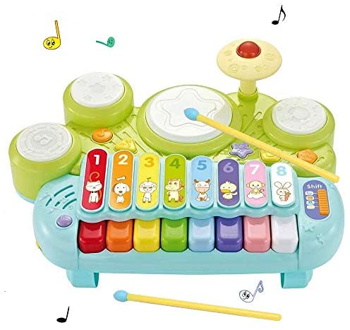 Toys for Babies Under One: 3 in 1 Musical Instruments Toys, Rabing Electronic Piano Keyboard Xylophone Game Drum Set with Light, Learning Developmental Toys for Baby & Toddler 1-4 Years Old