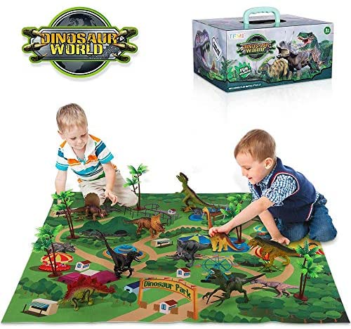 Toys and Games for Autistic Children: TEMI Dinosaur Toy Figure w/ Activity Play Mat & Trees, Educational Realistic Dinosaur Playset to Create a Dino World Including T-Rex, Triceratops, Velociraptor, Perfect Gifts for Kids, Boys & Girls