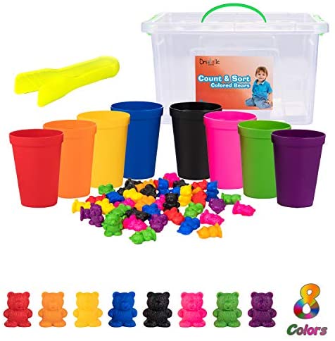 Toys and Games for Pre-Schoolers: Driddle Colorful Counting Bears with Matching Cups – Sort, Count & Color Recognition Learning Toy for Toddler & Kids – Montessori Education – Preschool Game