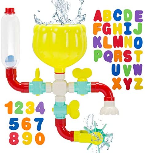 Toys for Toddlers: STEAM Life Baby Bath Toys for Toddlers and Babies Ages 3-4-5-6-7-8 years old, Bathtub Toy Pipes with Foam Bath Letters and Foam Bath Numbers, Suction Cup Tub Toys for Bath Time for Girls and Boys