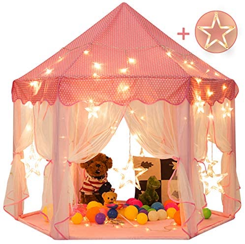 Toys and Games for Autistic Children: Sunnyglade 55” x 53” Princess Tent with 8.2 Feet Big and Large Star Lights Girls Large Playhouse Kids Castle Play Tent for Children Indoor and Outdoor Games