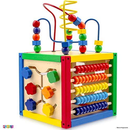 Toys for Babies Under One: Activity Cube With Bead Maze – 5 in 1 Baby Activity Cube Includes Shape Sorter, Abacus Counting Beads, Counting Numbers, Sliding Shapes, Removable Bead Maze – My First Baby Toys – Original – By Play22