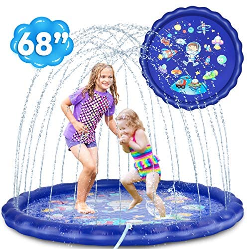 Toys and Games for Pre-Schoolers: Desuccus Sprinkler for Kids, 3-in-1 Splash Pad 68″ Wading Pool Sprinkler & Splash Inflatable Water Toys for Children Outdoor Play Mat for Babies, Toddlers, Preschoolers (Space)