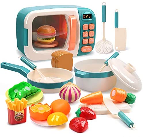 Toys for Toddlers: CUTE STONE Microwave Toys Kitchen Play Set,Kids Pretend Play Electronic Oven with Play Food,Cookware Pot and Pan Toy Set, Cooking Utensils,Great Learning Gifts for Baby Toddlers Girls Boys