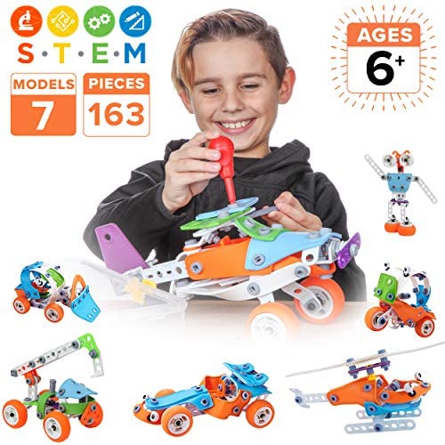 Toys and Games for Autistic Children: Toy Pal STEM Toys for 6-8 Year Old Boys Girls | 7 in 1 Engineering Building Set | 163 Pc Educational Construction Kit for Kids Ages 6-12 | Fun Birthday Gift