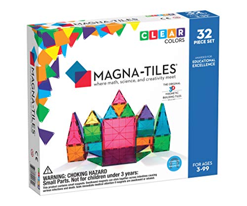 Toys and Games for Autistic Children: Magna-Tiles 32-Piece Clear Colors Set, The Original, Award-Winning Magnetic Building Tiles for Kids, Creativity and Educational Building Toys for Children, STEM Approved