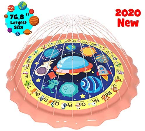 Toys for Babies Under One: gebra 76.8″ Sprinkler for Kids Toddlers Splash Pad Outdoor Wading Pool Water Play Toys A-Z Words Animals Space Educationl Design Water Mat Toys for Baby Toddler Girls and Boys Age 1 2 3 4 5 6 7 8 9
