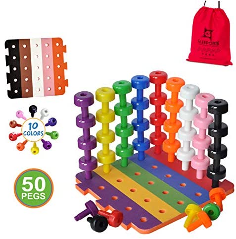 Toys and Games for Pre-Schoolers: Patterned Stacking Peg Board Set Toy | JUMBO PACK | Montessori Occupational Therapy Early Learning For Fine Motor Skills, Ideal for Toddlers and Preschooler, Includes 50 Plastic Pegs & 2 Boards