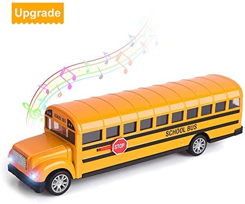 Toys for Toddlers: Think Wing School Bus Toy for Toddlers, 8.5 inch Die Cast Pull Back Cars Yellow Bus Play Vehicles with Sounds and Light