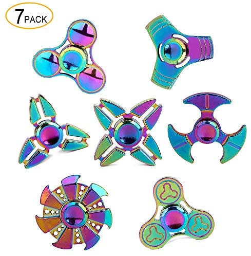 Toys and Games for Autistic Children: SCIONE Metal Fidget Spinner 7 Pack Stainless Steel Bearing 3-5 Min High Speed Stress Relief Spin ADHD Anxiety Toys for Adult Kid Autism Fidgets Best EDC Hand Toy Focus Fidgeting