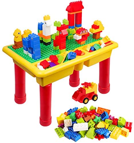 Toys for Babies Under One: burgkidz Kids 2-in-1 Block Table with Baseplate Board and 68 Piece Large Building Blocks, Children Educational Toy Classic Big Building Bricks Desk, Primary Colors Toys for Babies Under One: burgkidz Kids 2-in-1 Block Table with Baseplate Board and 68 Piece Large Building Blocks, Children Educational Toy Classic Big Building Bricks Desk, Primary Colors