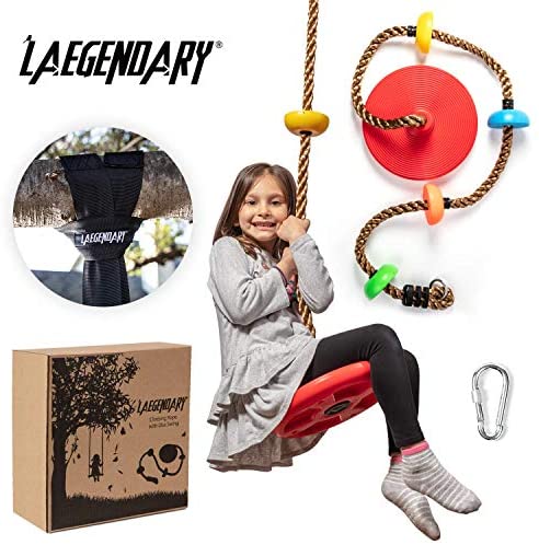 Toys and Games for Autistic Children: Climbing Rope Tree Swing with Platforms and Disc Swings Seat – Playground Swingset Accessories Outdoor for Kids – Trees House Tire Saucer Swing Outside Playset Toys – Carabiner and 4 Ft Tree Strap