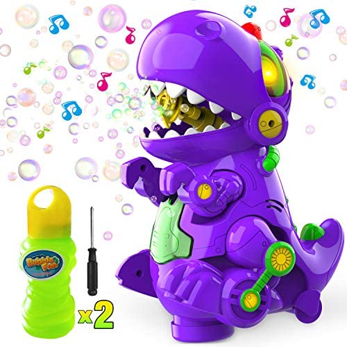 Toys for Toddlers: WisToyz Bubble Machine Dinosaur Bubble Blower, Walk & Stay Still Two Settings, Music & Light, Bump N Go Feature, Toddler Toys Bubble Machine for Kids, Two Bottles of Bubble Solution & Screwdriver