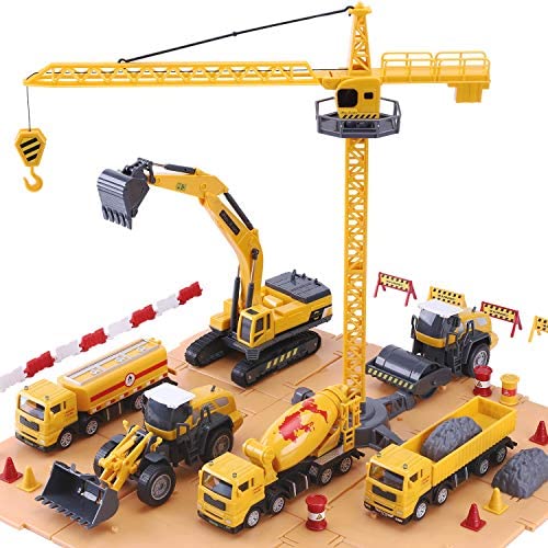 Toys and Games for Autistic Children: iPlay, iLearn Construction Site Vehicles Toy Set, Kids Engineering Playset, Tractor, Digger, Crane, Dump Trucks, Excavator, Cement, Steamroller, Birthday Gift for 3 4 5 Year Old Toddlers Boys Children