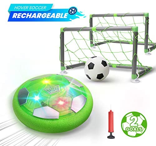Toys and Games for Autistic Children: DEERC Kids Game Toys Hover Soccer Ball Set Rechargeable Air Soccer with 2 Goals, Ball Toy with LED Light for Indoor Games, Gift for Boys Girls Toddlers, an Extra Inflatable Ball (No AA Battery Needed)