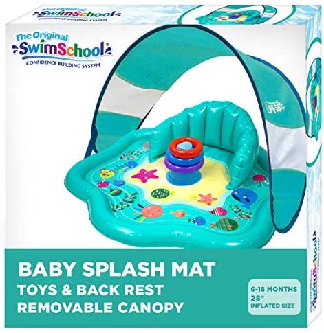 Toys for Babies Under One: SwimSchool Splash Play Mat, Inflatable Kiddie Pool with Backrest and Canopy for Babies & Toddlers, Includes Three Toys