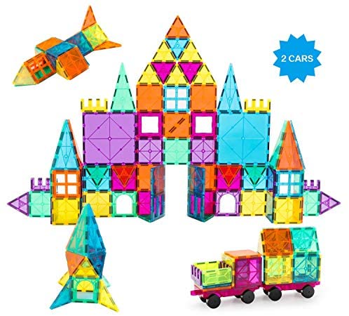 Toys for Toddlers: Neoformers Magnetic Building Tiles, 110 Pcs 3D Magnetic Building Blocks Set for Kids, STEM Educational Preschool Magnet Toys for Toddlers Boys Girls 3 4 5 6 7 8 Year Old with 2 Cars