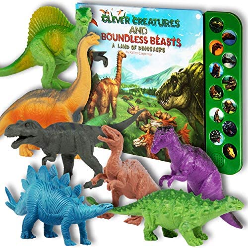 Toys and Games for Autistic Children: Li’l-Gen Dinosaur Toys for Boys and Girls 3 Years Old & Up – Realistic Looking 7″ Dinosaurs, Pack of 12 Animal Dinosaur Figures with Dinosaur Sound Book (Dinosaur Set with Sound Book)