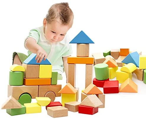 Toys and Games for Pre-Schoolers: Lewo Large Wooden Blocks Construction Building Toys Set Stacking Bricks Board Games 32 Pieces