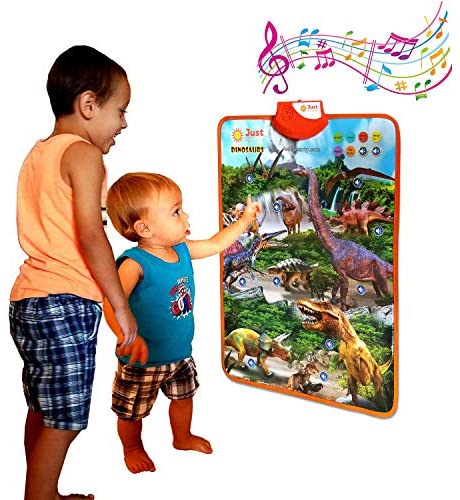 Toys and Games for Autistic Children: Just Smarty Dinosaur Interactive Learning Poster and Dinosaur Toys for Kids 3-5 with Music, Games and Educational Activities for Toddlers, Boys and Girls Age 2,3,4,5 Includes 4 Realistic Toy Figurines