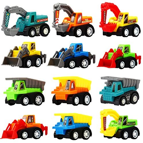 Toys and Games for Pre-Schoolers: Pull Back Car, 12 Pcs Mini Truck Toy Kit Set, Play Construction Engineering Vehicle Educational Preschool for Children Boys Party Favors, Kids Birthday Game Gift Playset Classroom Reward