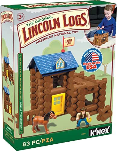 Toys and Games for Pre-Schoolers: LINCOLN LOGS-Horseshoe Hill Station-83 Pieces-Real Wood Logs – Ages 3+ – Best Retro Building Gift Set for Boys/Girls – Creative Construction Engineering – Top Blocks Game Kit – Preschool Education Toy