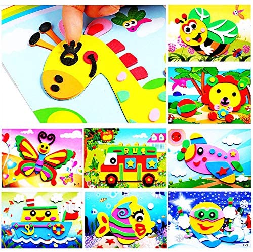 Toys and Games for Autistic Children: J&C 20pcs 3D EVA Foam Sticker Puzzle Game DIY Cartoon Animal Learning Education Toys for Toddler Kids Art Craft Kits (kidslove A)