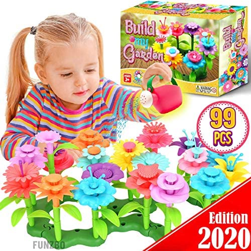 Toys and Games for Pre-Schoolers: FunzBo Flower Garden Building STEM Toys – Gardening Pretend Gift for Girls Kids Toy – Educational Activity for Preschool Children Age 3 4 5 6 7 Year Old – Stacking Game for Toddlers playset (Green)