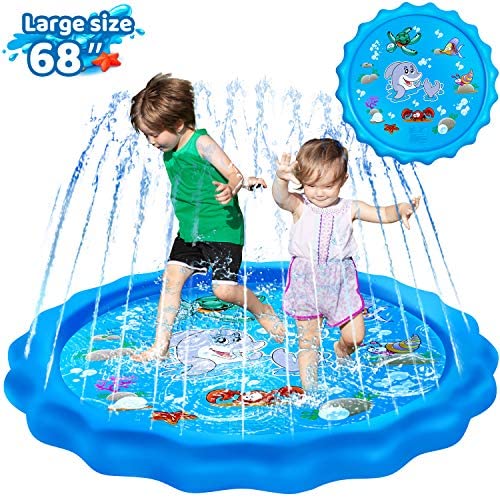 Toys for Babies Under One: KingsDragon Splash Pad 68″ Sprinkler for Kids Outside Toys, Sprinkle and Splash Play Mat Kiddie Baby Toddlers Swimming Wading Pool Outdoor Water Toys Gifts for 1-12 Year Olds