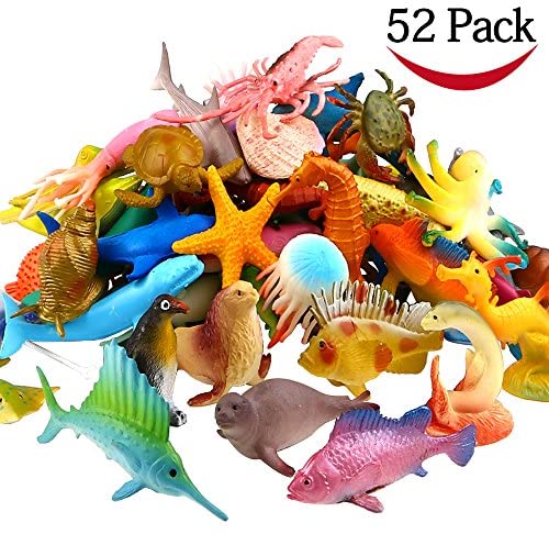 Toys and Games for Pre-Schoolers: Funcorn Toys Ocean Sea Animal, 52 Pack Assorted Mini Vinyl Plastic Animal Toy Set, Realistic Under The Sea Life Figure Bath Toy for Child Educational Party Cake Cupcake Topper,Octopus Shark Otter