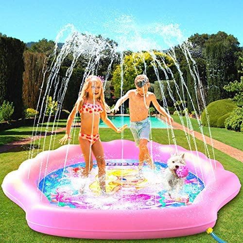 Toys for Babies Under One: PRINCESSEA USA 4-in-1 Splash Pad for Kids, XXL 70″ Outdoor Children’s Water Pad, Wading Pool & Sprinkler & Play Mat for Girls – Inflatable Kiddie Swimming Pool, Water Toys for Toddlers 12 Months & Up