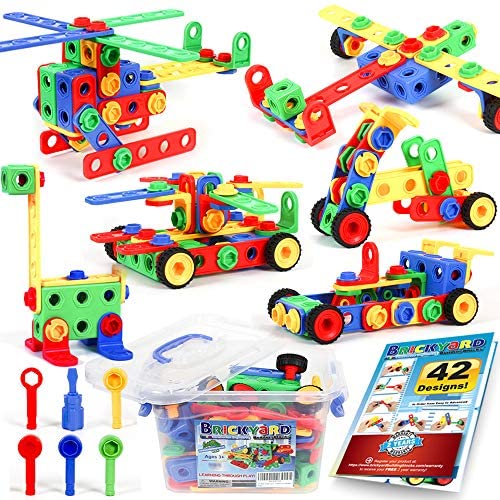 Toys and Games for Pre-Schoolers: 163 Piece STEM Toys Kit, Educational Construction Engineering Building Blocks Learning Set for Ages 3 4 5 6 7 8 9 10 Year Old Boys & Girls by Brickyard, Best Kids Toy, Creative Games & Fun Activity