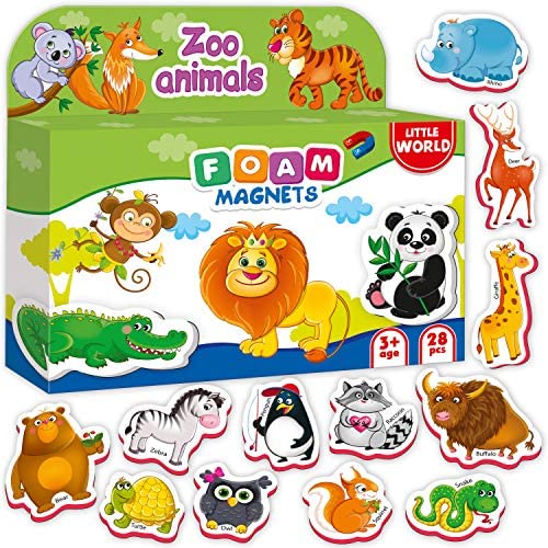 Toys for Babies Under One: Little World Foam Fridge Magnets for Toddlers Age 1 – Refrigerator Magnets for Kids – Large Baby Magnets Toy – Set of 28 Magnetic Animals for Toddler Learning – Safe Kids Magnets for 2 3 Year Old